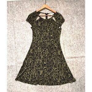 Michael Michael Kors Green Animal Print Cutout Fit and Flare Dress Small